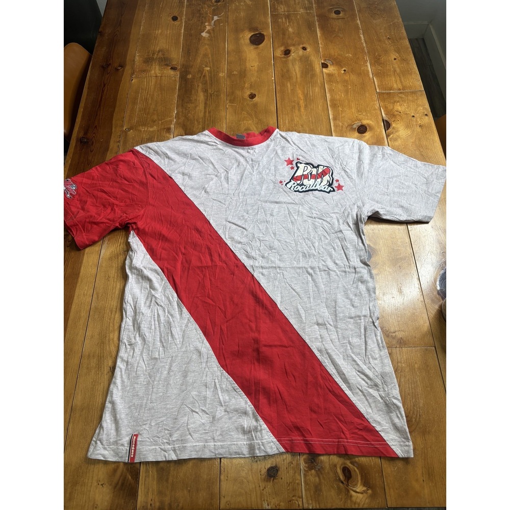 Rocawear Men's T-Shirt Size 1X Grey Red Diagonal Stripe Logo Tee Cotton